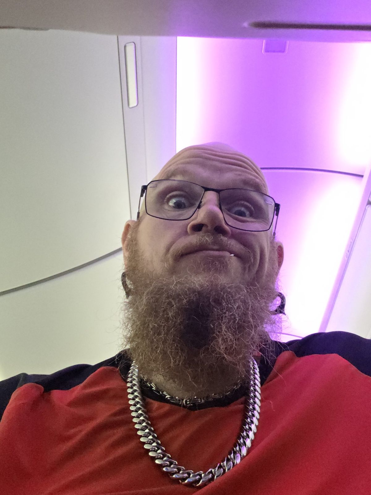 Tank making a playful face during a flight